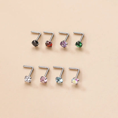 Fashion Geometric Stainless Steel Zircon Nose Studs 1 Piece