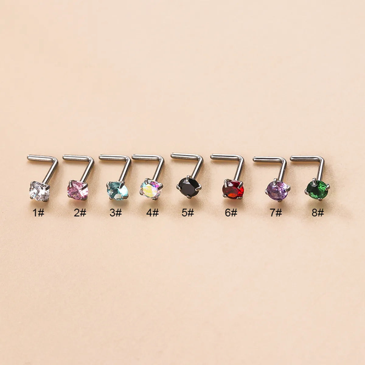 Fashion Geometric Stainless Steel Zircon Nose Studs 1 Piece