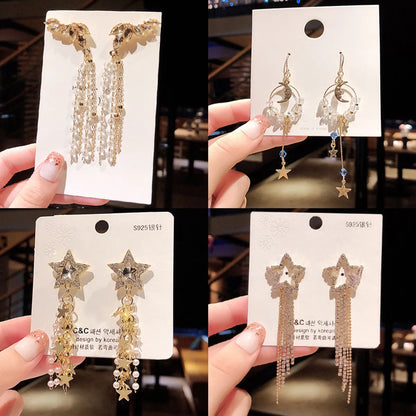 Fashion Geometric Star Flower Imitation Pearl Alloy Tassel Women's Drop Earrings 1 Pair