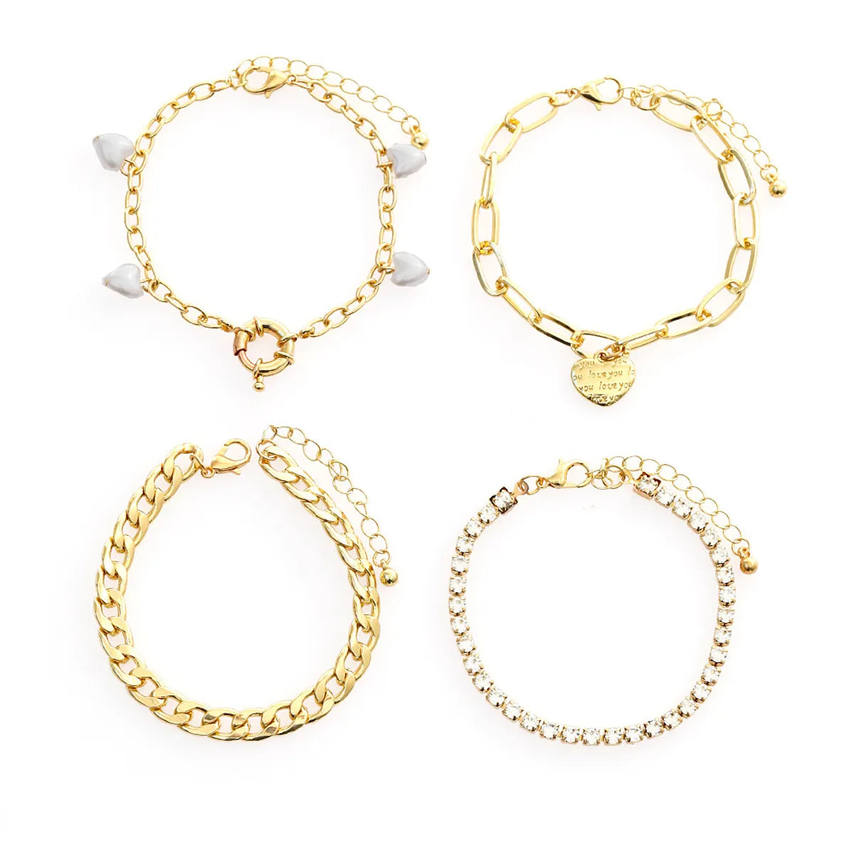 Fashion Geometric Star Heart Shape Alloy Plating Hollow Out Artificial Pearls Rhinestones Bracelets