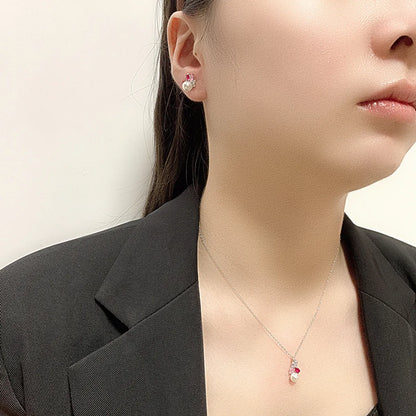 Fashion Geometric Sterling Silver Inlay Pearl Zircon Women'S Ear Studs Necklace