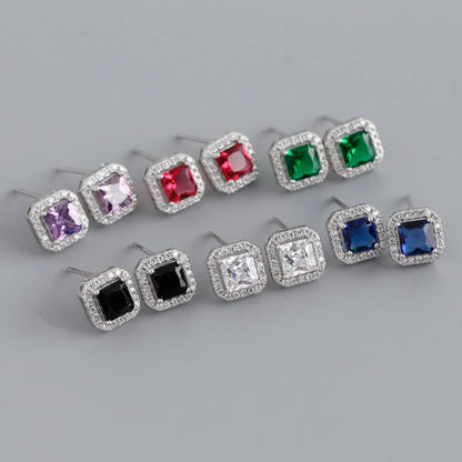 Fashion Geometric Sterling Silver Inlay Zircon Ear Studs 1 Pair