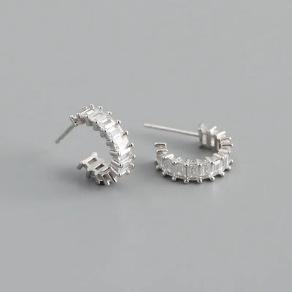 Fashion Geometric Sterling Silver Inlay Zircon Ear Studs 1 Pair