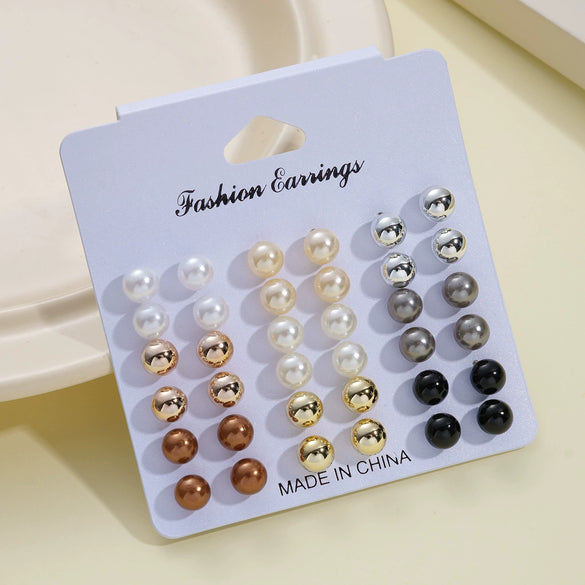 Fashion Geometric Stud Earrings Pearl Electroplated Minimalist Style Unisex Metal