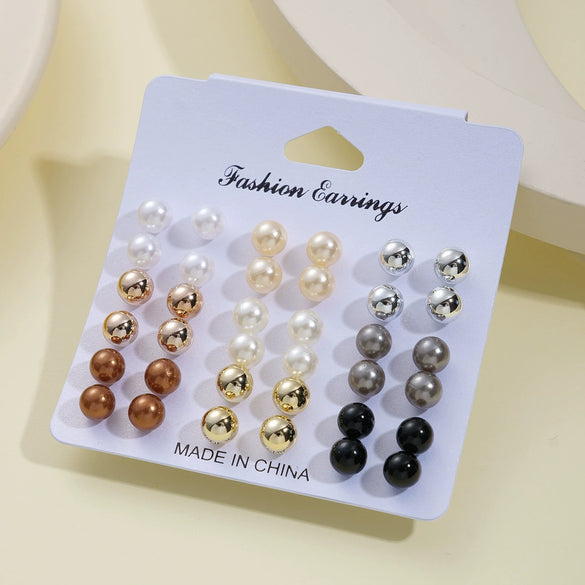 Fashion Geometric Stud Earrings Pearl Electroplated Minimalist Style Unisex Metal