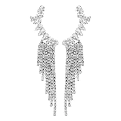 Fashion Geometric  Tassels Claw Chains Rhinestone Clip Earrings