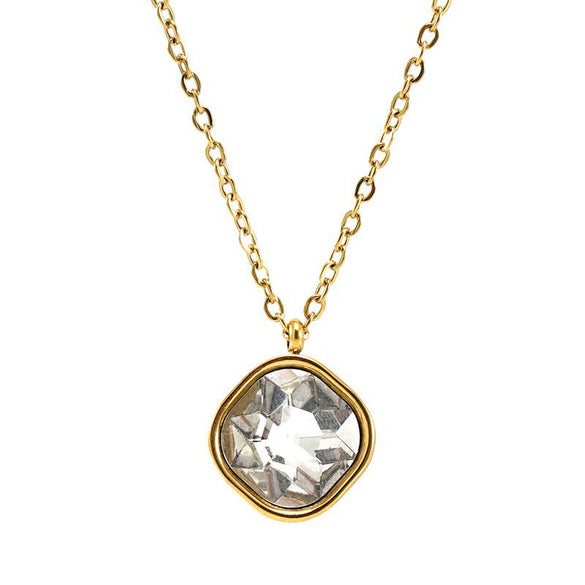 Fashion Geometric Titanium Steel And Stainless Steel Necklace For Women With Irregular Zircon Pendant And Electroplating Design