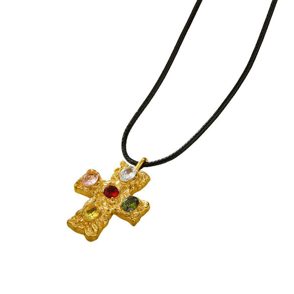 Fashion Geometric Titanium Steel And Stainless Steel Necklace With 18K Gold Plated And Zircon Inlaid For Women