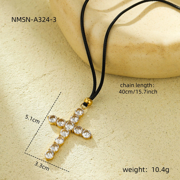 Fashion Geometric Titanium Steel And Stainless Steel Necklace With 18K Gold Plated And Zircon Inlaid For Women
