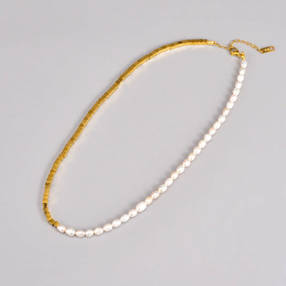 Fashion Geometric Titanium Steel Gold Plated Pearl Necklace 1 Piece