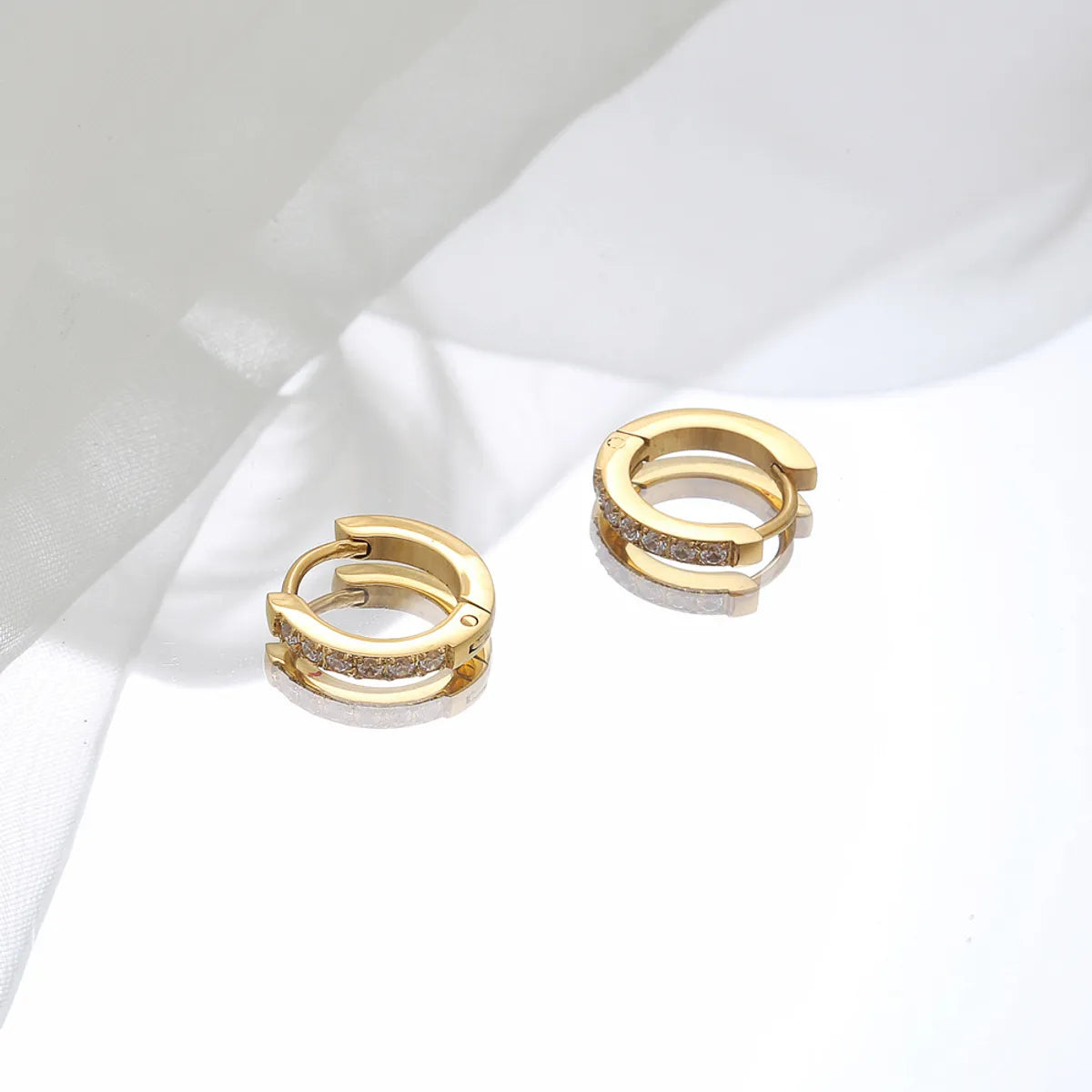 Fashion Geometric Titanium Steel Hoop Earrings Gold Plated Rhinestones Stainless Steel Earrings