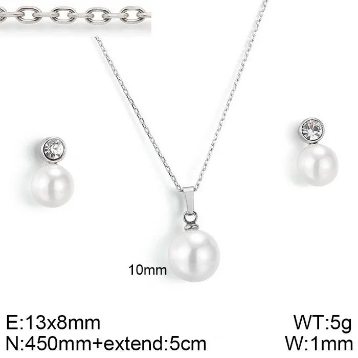 Fashion Geometric Titanium Steel Inlay Artificial Pearls Rhinestones Women'S Earrings Necklace