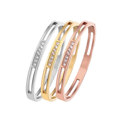 Fashion Geometric 304 Stainless Steel Titanium Steel 18K Gold Plated Zircon Bangle In Bulk