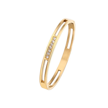 Fashion Geometric 304 Stainless Steel Titanium Steel 18K Gold Plated Zircon Bangle In Bulk