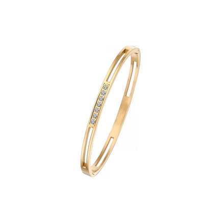 Fashion Geometric 304 Stainless Steel Titanium Steel 18K Gold Plated Zircon Bangle In Bulk