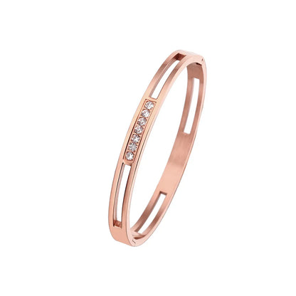 Fashion Geometric 304 Stainless Steel Titanium Steel 18K Gold Plated Zircon Bangle In Bulk