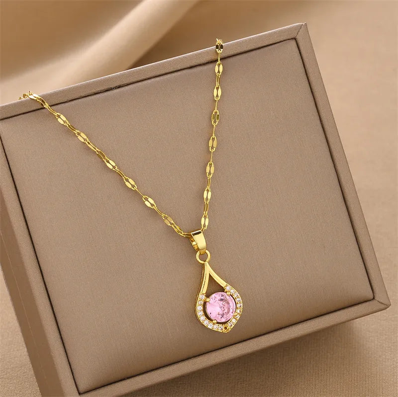 Fashion Geometric Titanium Steel Inlay Zircon Pendant Necklace 1 Piece