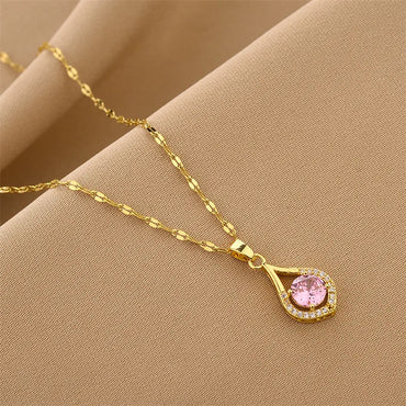 Fashion Geometric Titanium Steel Inlay Zircon Pendant Necklace 1 Piece