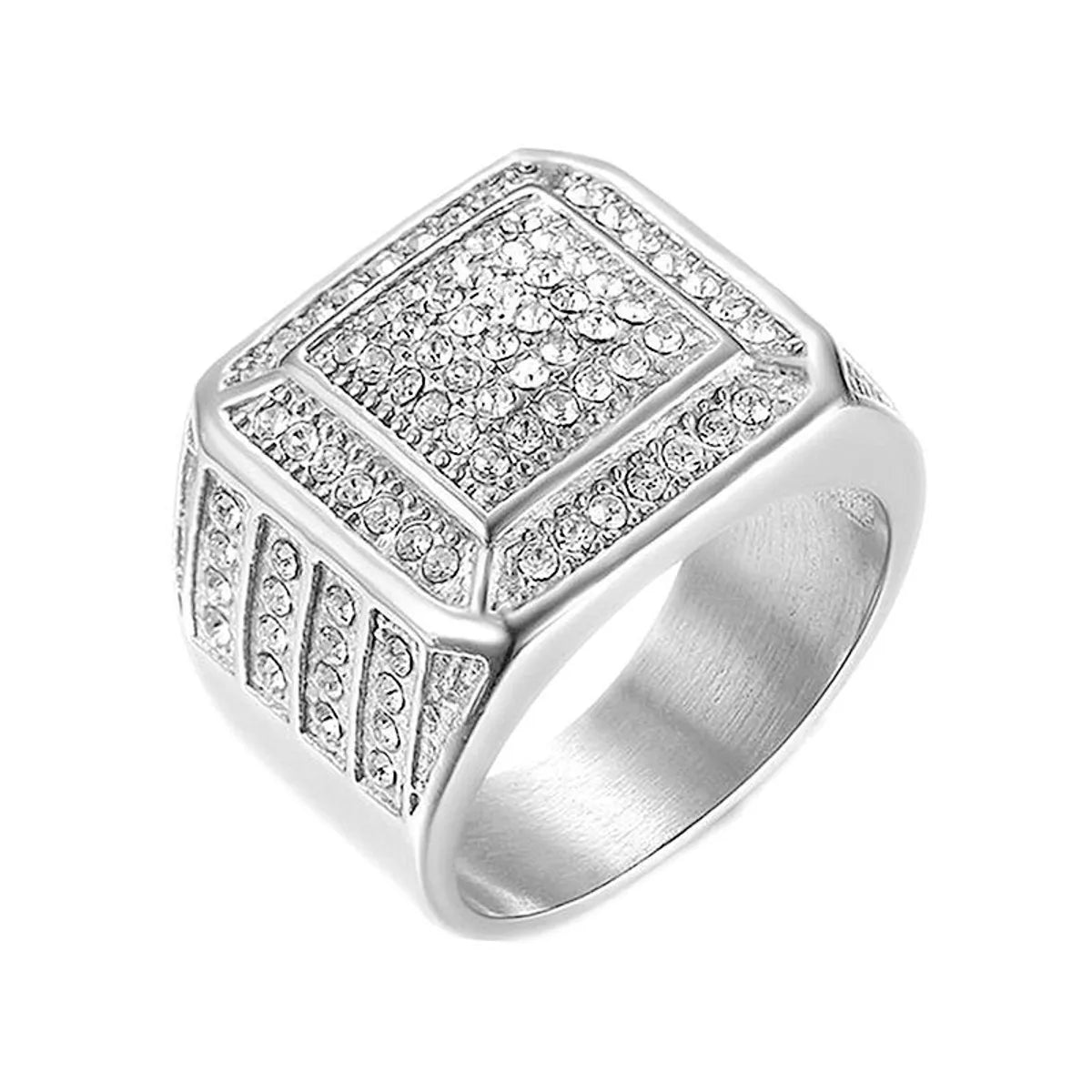 Fashion Geometric Titanium Steel Inlay Zircon Rings 1 Piece