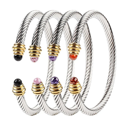 Fashion Geometric Titanium Steel Plating Artificial Crystal Bangle