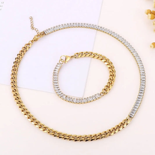 Wholesale Fashion Geometric Titanium Steel Plating 18k Gold Plated Zircon Bracelets Necklace