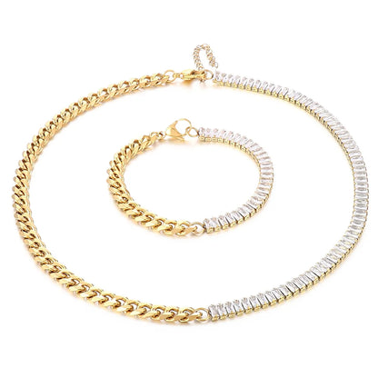 Wholesale Fashion Geometric Titanium Steel Plating 18k Gold Plated Zircon Bracelets Necklace