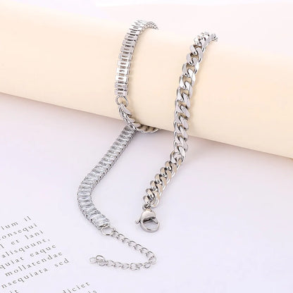 Wholesale Fashion Geometric Titanium Steel Plating 18k Gold Plated Zircon Bracelets Necklace