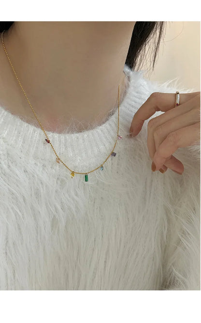 Fashion Geometric Titanium Steel Plating Zircon Necklace