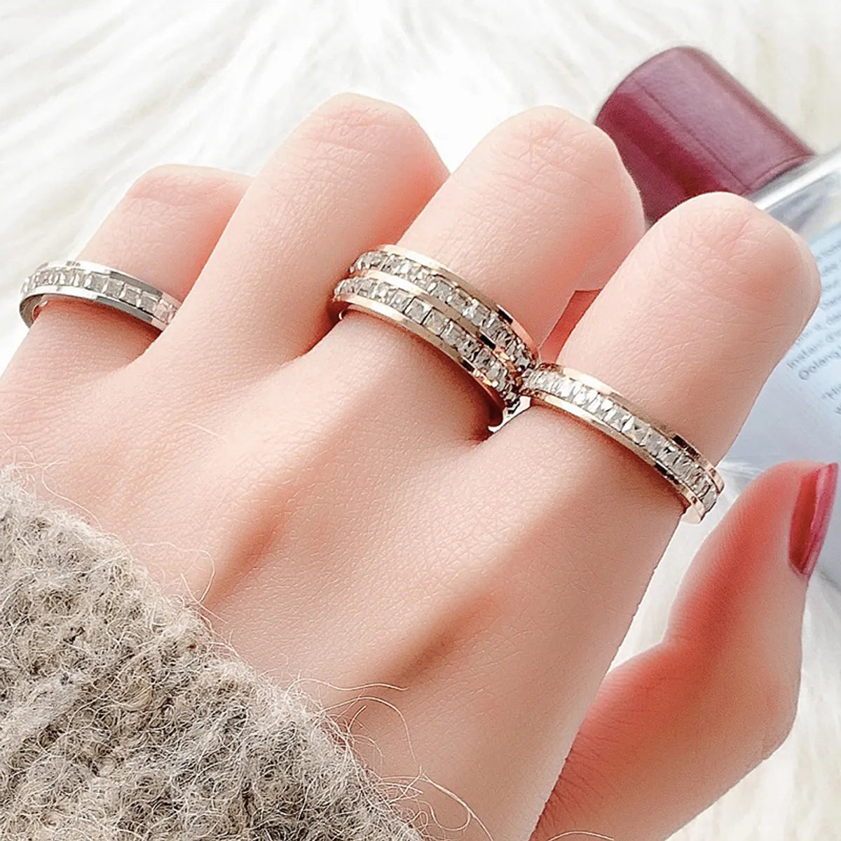 Fashion Geometric Titanium Steel Rhinestones Rings