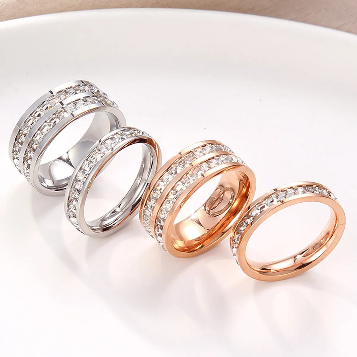 Fashion Geometric Titanium Steel Rhinestones Rings