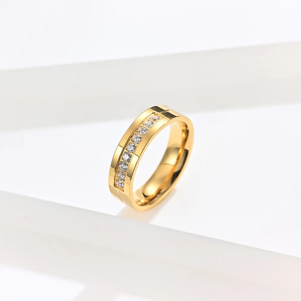 Fashion Geometric Titanium Steel Rings Polishing Zircon Stainless Steel Rings