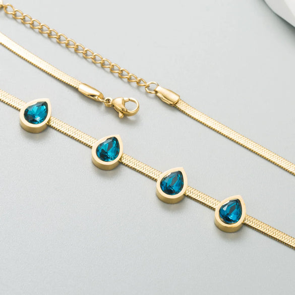 Fashion Geometric Water Droplets Titanium Steel Necklace Inlay Rhinestones Stainless Steel Necklaces