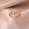 Fashion Geometric Zircon Flower Leaves Copper Opening Adjustable Ring