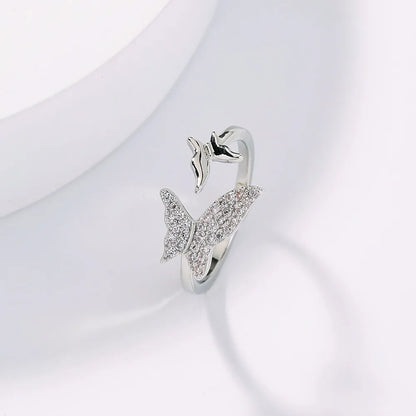 Fashion Geometric Zircon Flower Leaves Copper Opening Adjustable Ring