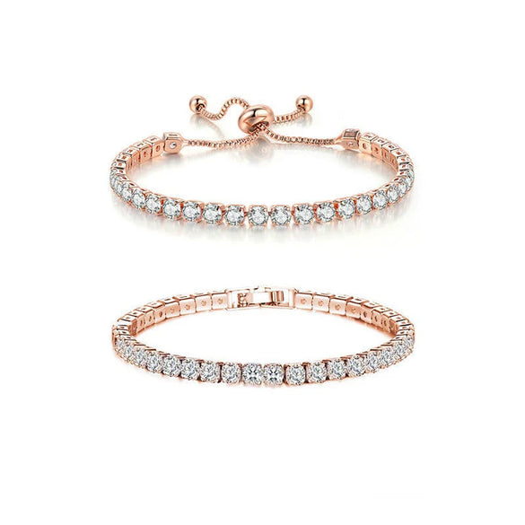 Fashion Geometric Zircon Inlaid Copper Bracelet Pullout Adjustable Length Combination Set Tennis Chain