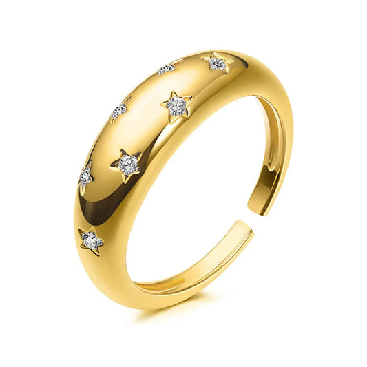 Fashion Geometric Zircon Star Golden Open Ring