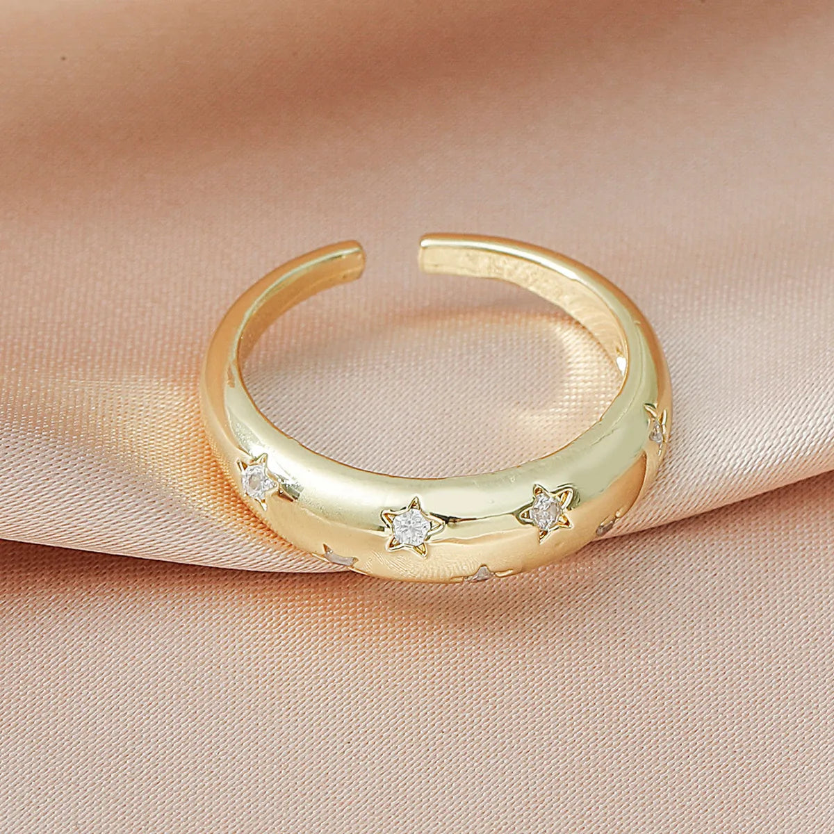 Fashion Geometric Zircon Star Golden Open Ring