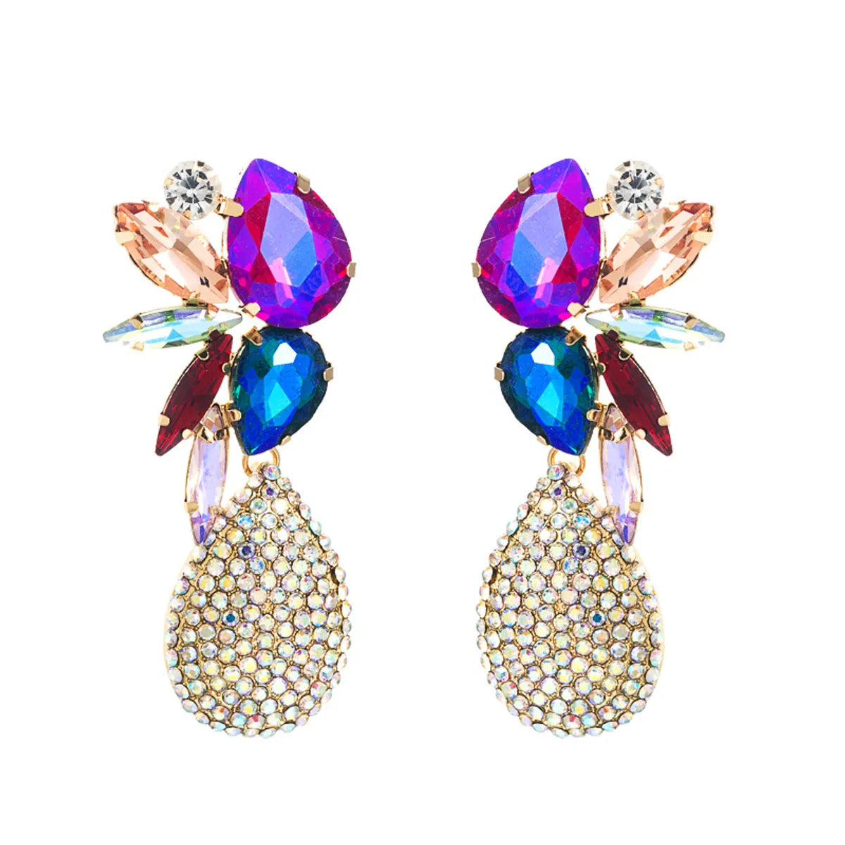 Fashion Geometry Colorful Crystal Water Drop Pendant Earrings