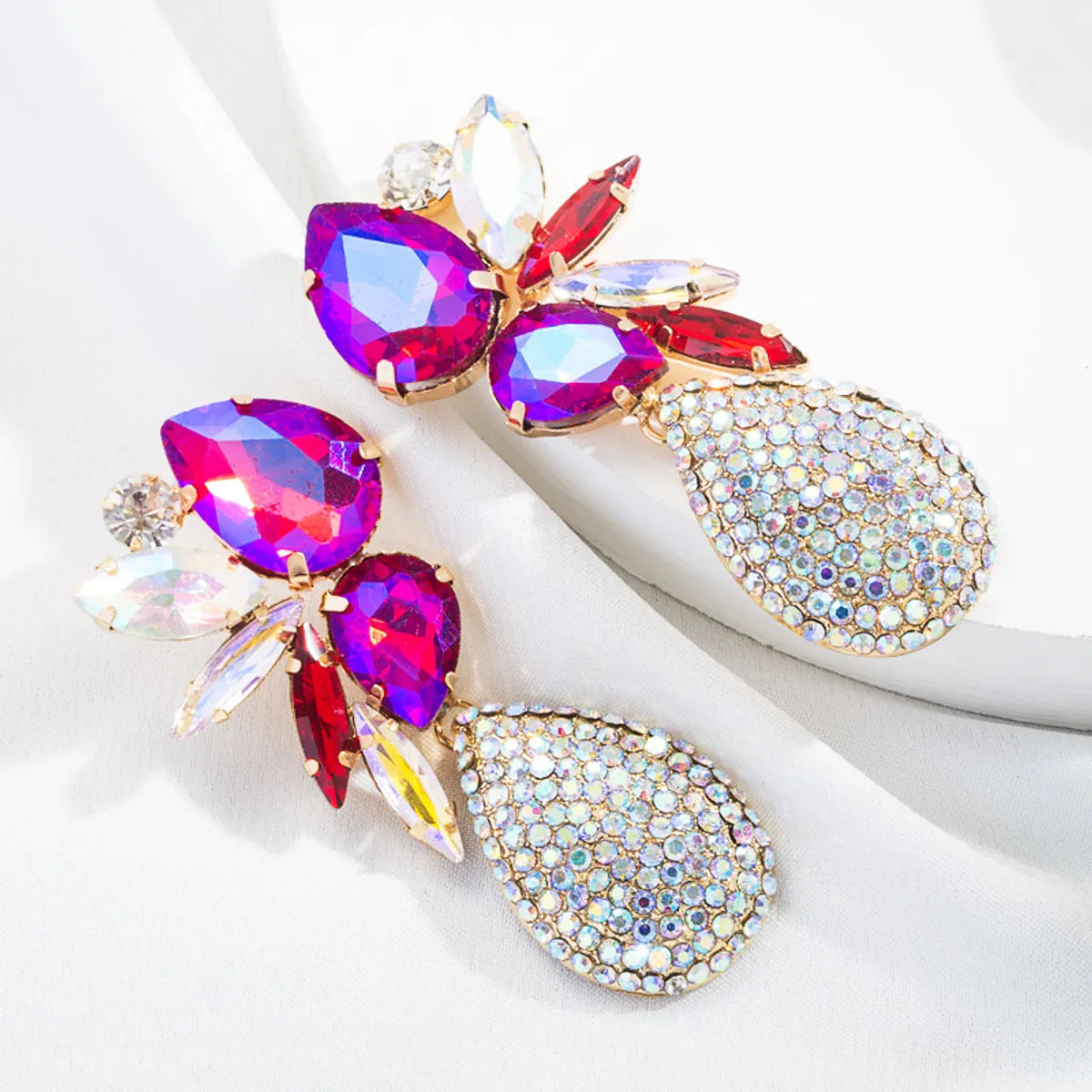 Fashion Geometry Colorful Crystal Water Drop Pendant Earrings