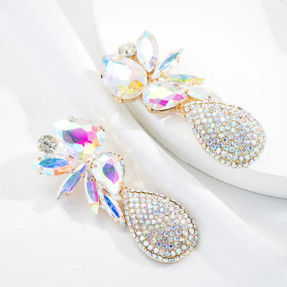 Fashion Geometry Colorful Crystal Water Drop Pendant Earrings