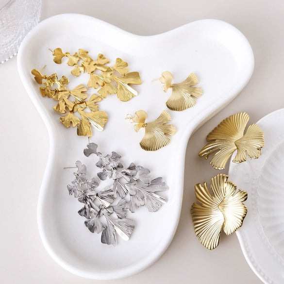Fashion Ginkgo Leaf Pendant Earrings For Women Stainless Steel Electroplated Jewelry