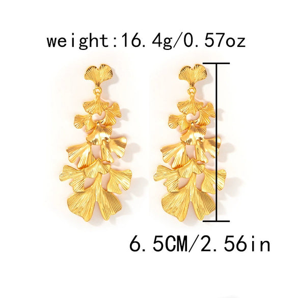 Fashion Ginkgo Leaf Pendant Earrings For Women Stainless Steel Electroplated Jewelry