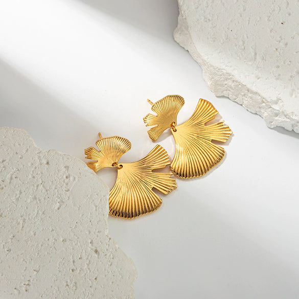 Fashion Ginkgo Leaf Pendant Earrings For Women Stainless Steel Electroplated Jewelry