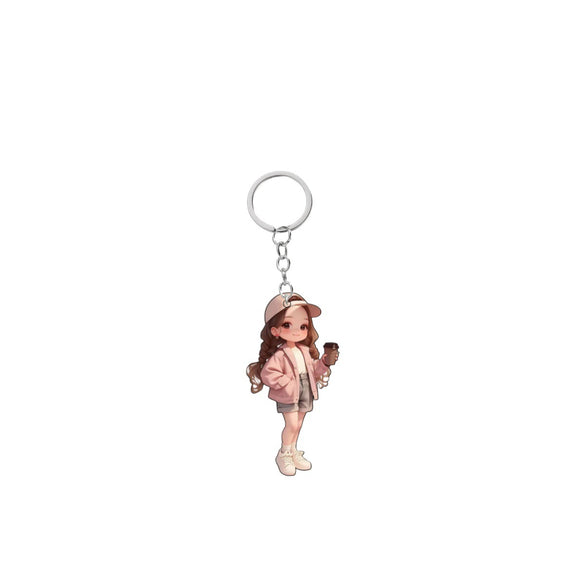 Fashion Girl Keychain Acrylic 2D Flat Modern Art Design