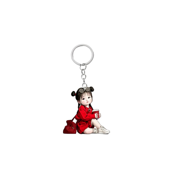 Fashion Girl Keychain Acrylic 2D Flat Modern Art Design