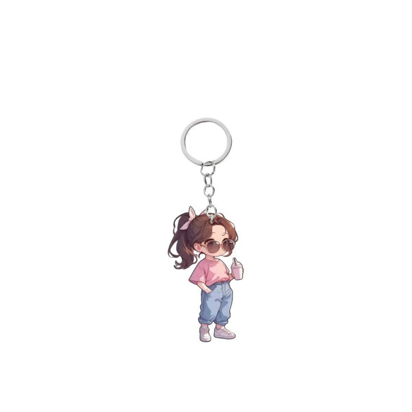 Fashion Girl Keychain Acrylic 2D Flat Modern Art Design