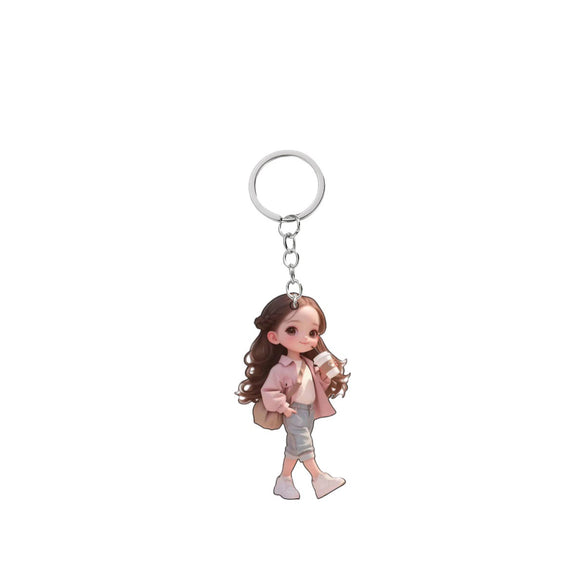 Fashion Girl Keychain Acrylic 2D Flat Modern Art Design