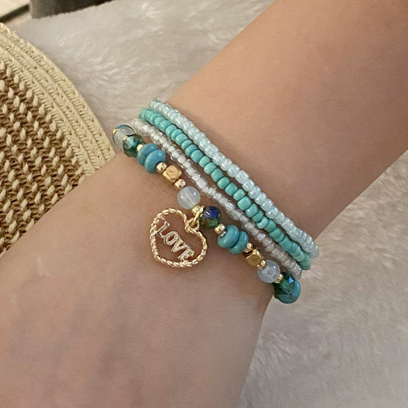 Fashion Glass Rice Bead Daisy Handmade Combination Bracelet For Women