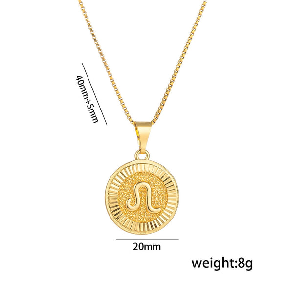 Fashion Glossy Pendant Necklace With Twelve Constellation Symbol Letter Graphic In Titanium Steel With Electroplating Treatment