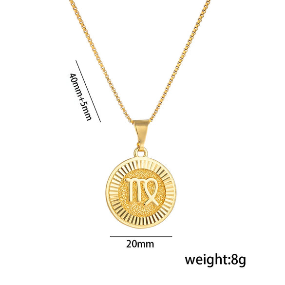 Fashion Glossy Pendant Necklace With Twelve Constellation Symbol Letter Graphic In Titanium Steel With Electroplating Treatment